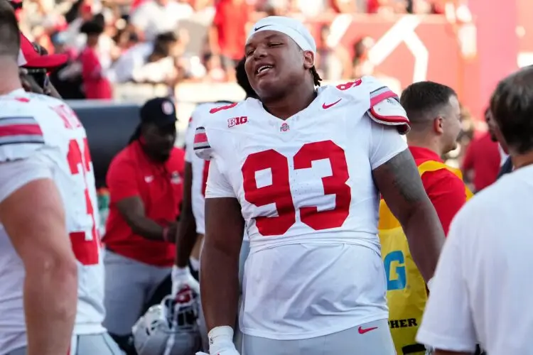 Sep 2, 2023; Bloomington, Indiana, USA; Ohio State Buckeyes defensive tackle Hero Kanu (93) walks on the sideline during the NCAA football game at Indiana University Memorial Stadium. Ohio State won 23-3. Photo: Adam Cairns/Columbus Dispatch / USA TODAY NETWORK