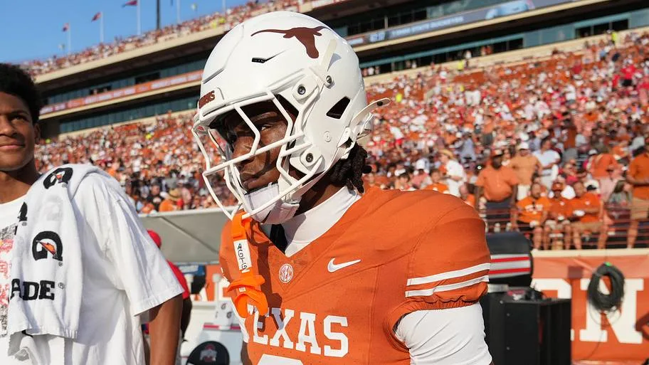 Texas Longhorns wide receiver Cam Coleman (8) walks on field before the game against the Ohio State Buckeyes at Darrell K Royal-Texas Memorial Stadium. | IMAGN IMAGES via Reuters Connect